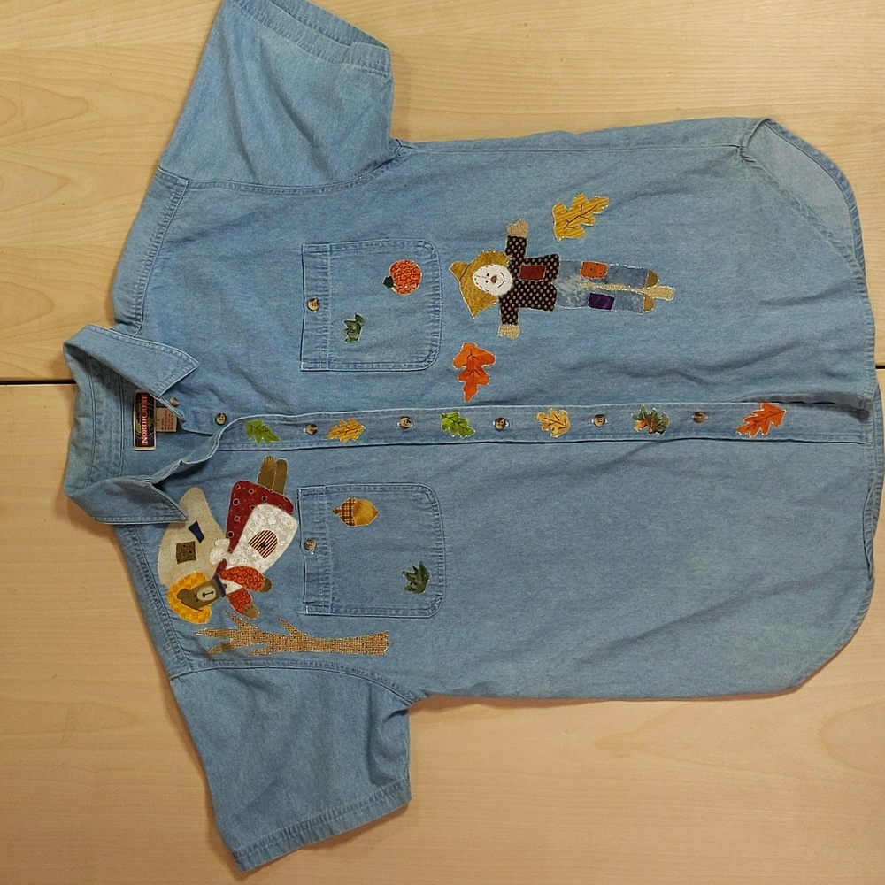 Hand painted northcrest button-up shirt size large denim